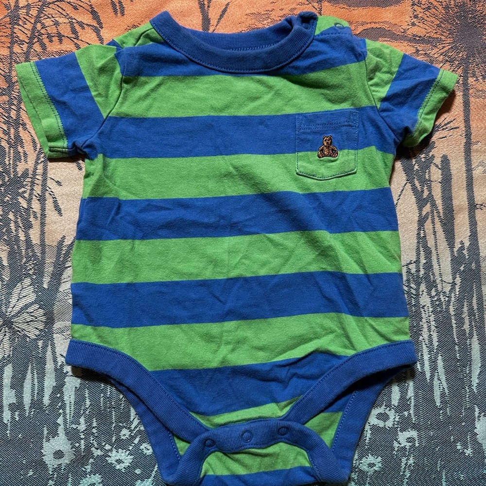 GAP Blue and Green Striped Bodysuit with Snap Closure